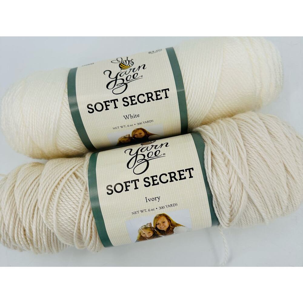 Yarn Bee Soft Secret White #12 Ivory #14 2 Skeins acrylic Crochet Knitting Baby